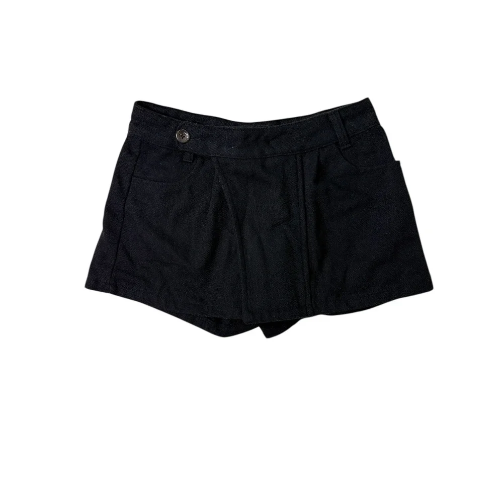 Noname Made in Korea Black Wrap Front Skort Mini Skirt Shorts Sz M K-Fashion